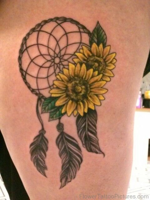 Compass Design Sunflowers Tattoo