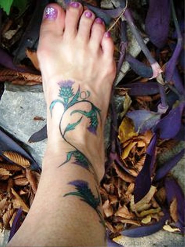 Cool Alpine Thistle Tattoo On Foot