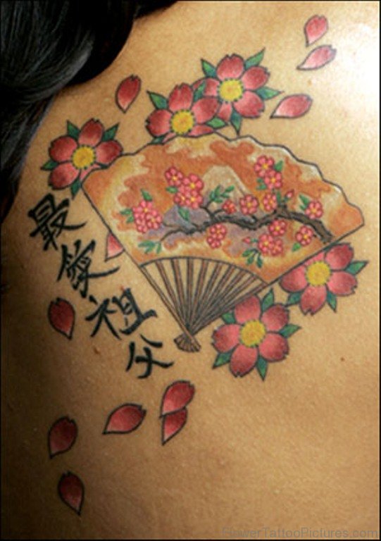 Cool Colorful Cherry Blossom Flowers Tattoo