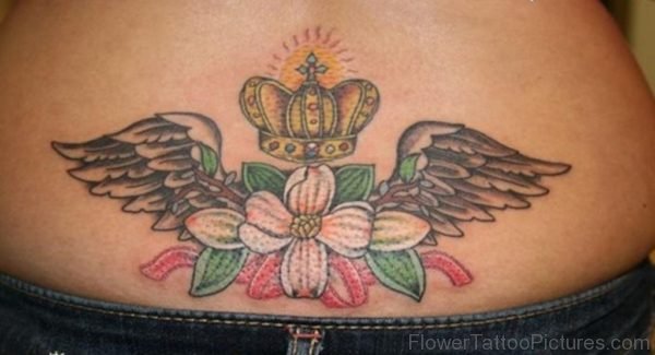 Crown Flower Tattoo Designs On Lower Back