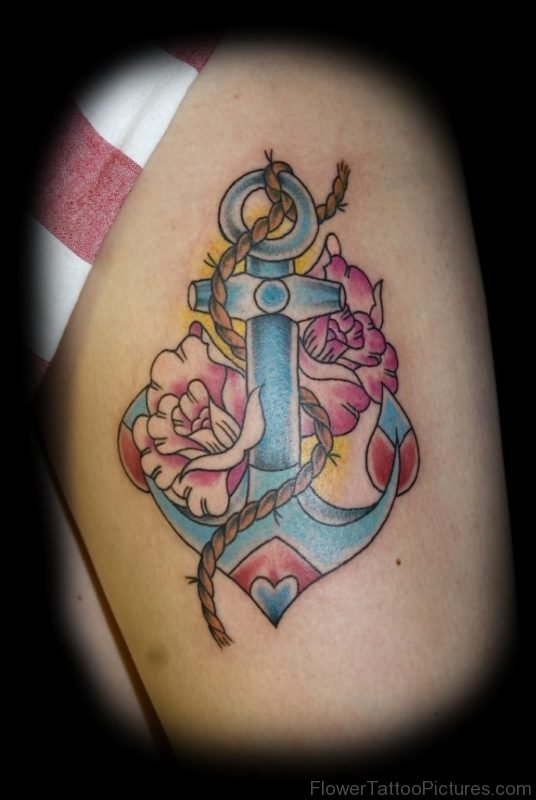 Cute Anchor And Rose Tattoo