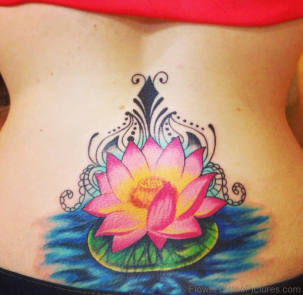 Cute Lotus Tattoo on Lower Back