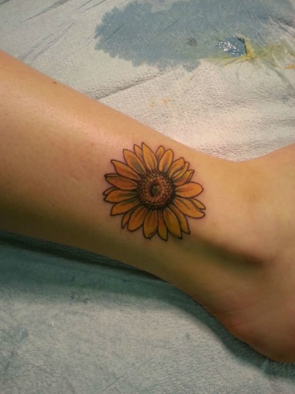 Cute Sunflower Tattoo On Leg