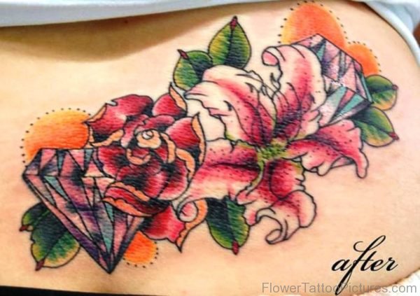 Diamond And Flowers Tattoo