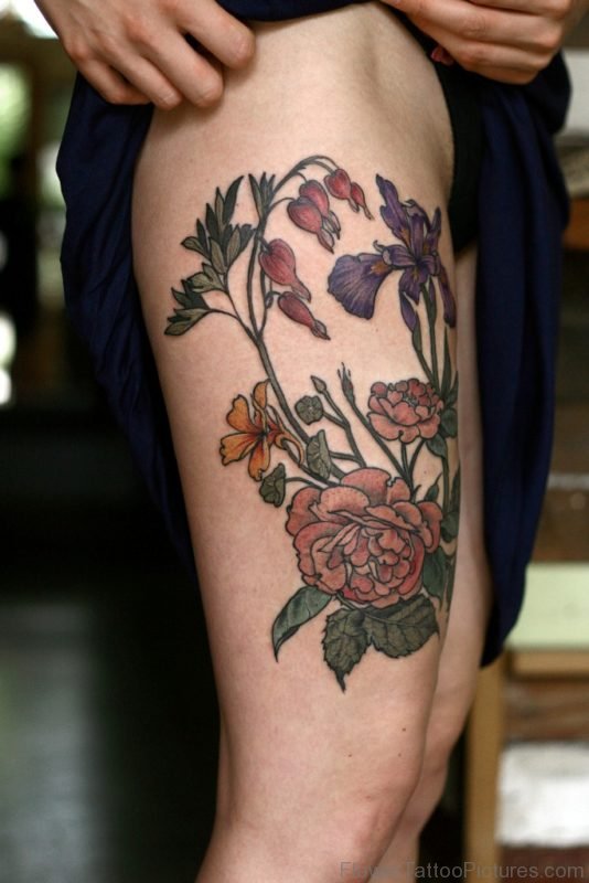 Fantastic Rose Tattoo Design On Thigh
