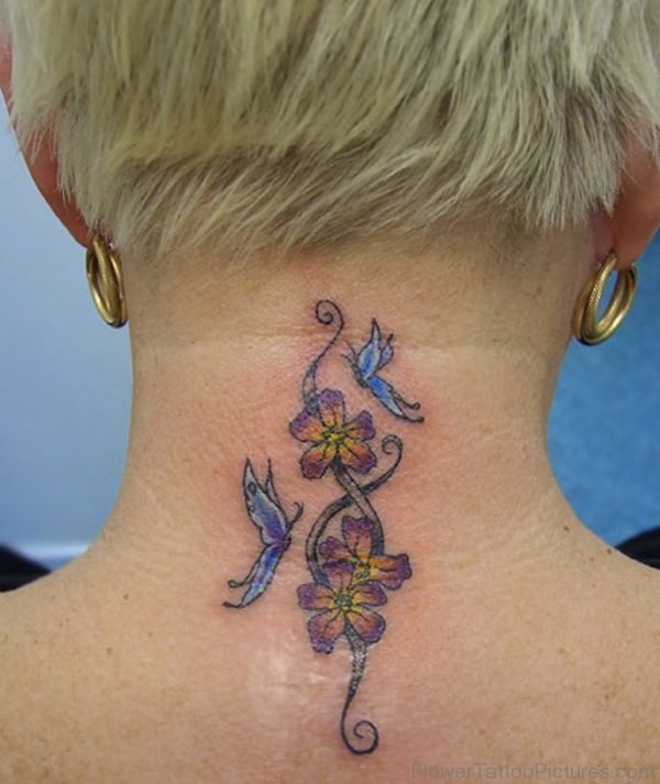 Flower Tattoo Back Of Neck