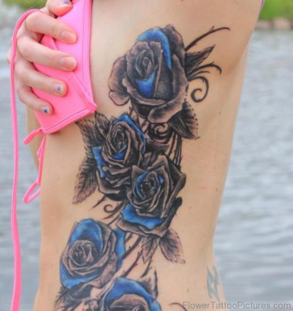 Graceful Rose Tattoo On Rib
