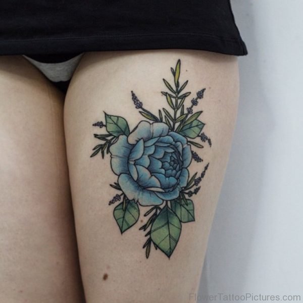 Graceful Rose Tattoo On Thigh