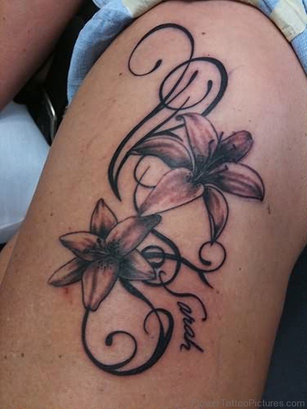 Great Amaryllis Flowers Tattoo On Shoulder