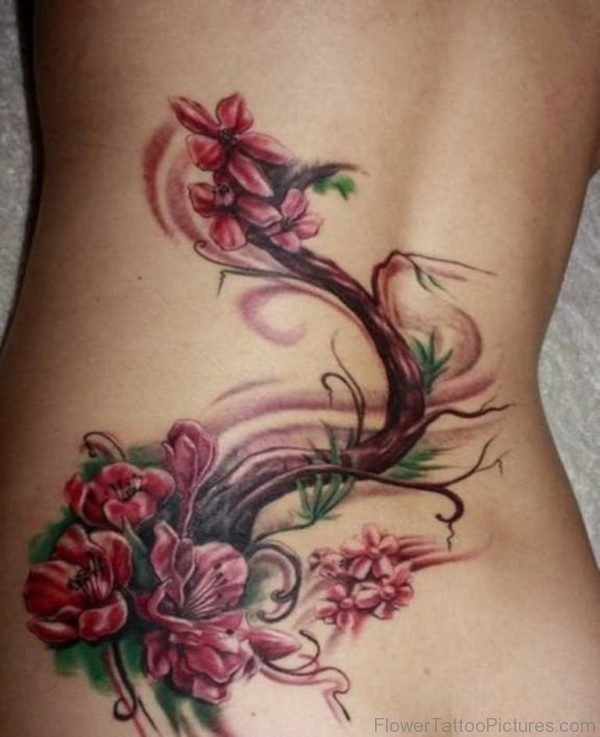 Great Flower Tattoo On Lower Back