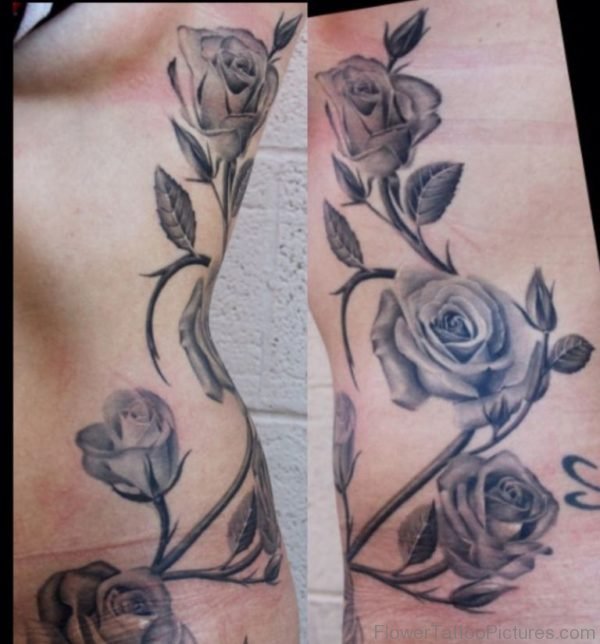 Great Rose Tattoo On Rib