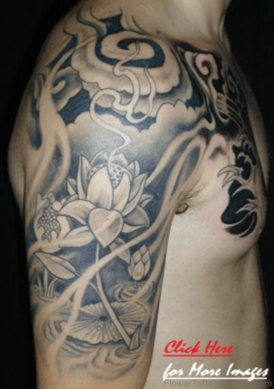 Grey Ink Lotus Tattoo