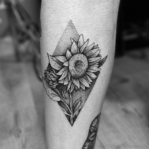Grey Ink Sunflower Tattoo On Arm