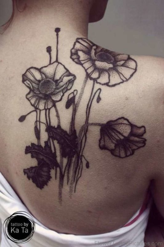 Grey Poppy Tattoo On Back