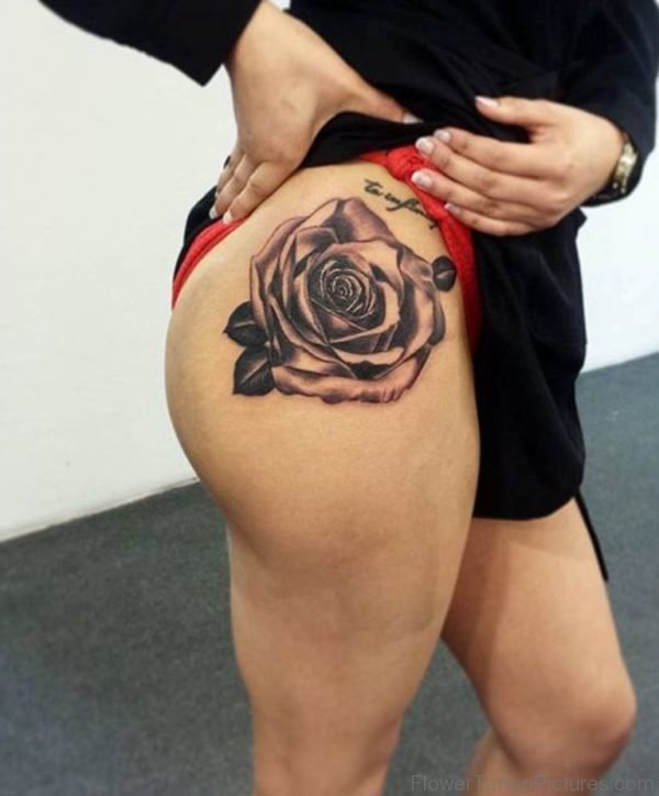 Grey Rose Tattoo For Thigh