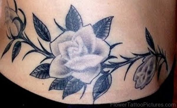 Grey Rose Tattoo On Lower Back