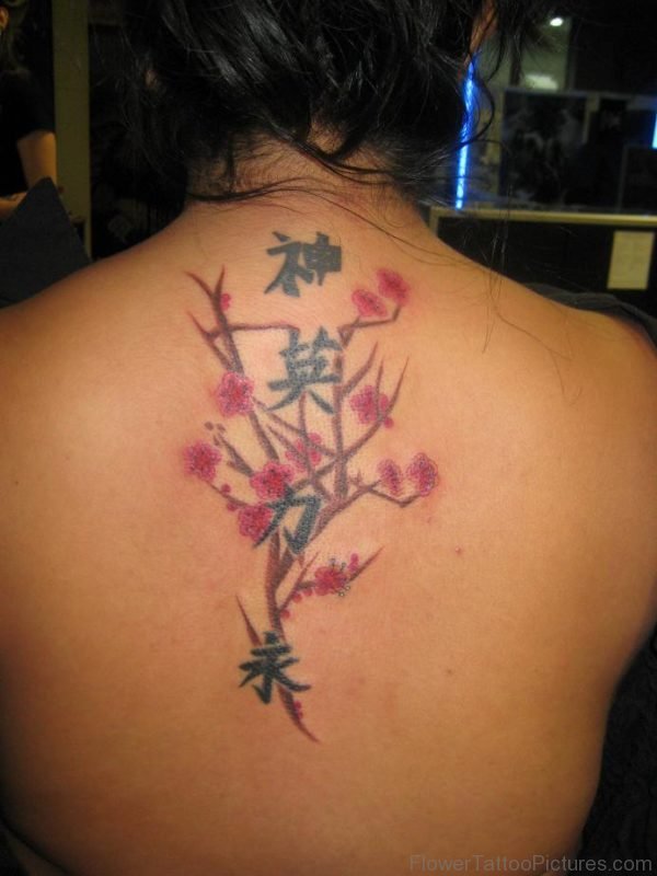 Kanji Symbols And Cherry Blossom Tattoo
