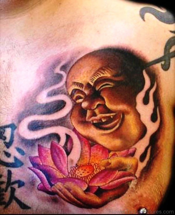 Lauging Buddha And Lotus Tattoo