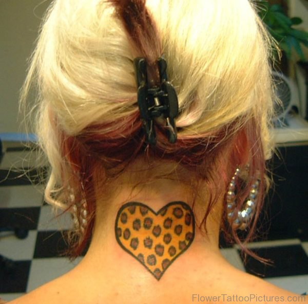 Leopard Heart Tattoo On Nape