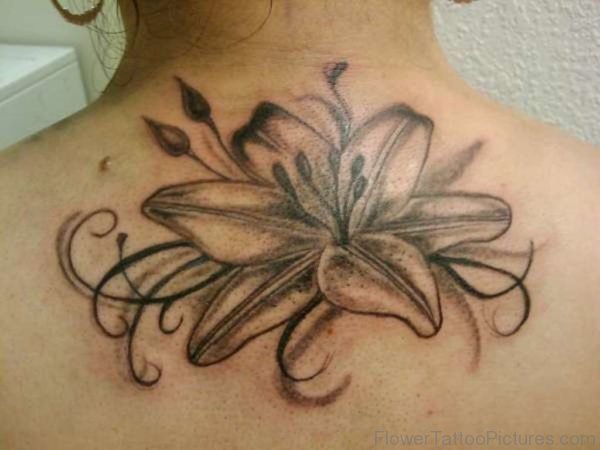 Lily Flower Tattoo Design On Upper Back