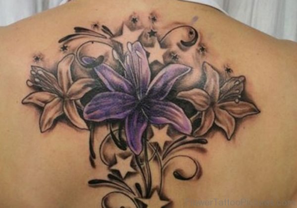 Lily Flowers Tattoo On Upper Back