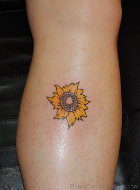 Little Sunflower Tattoo On Leg