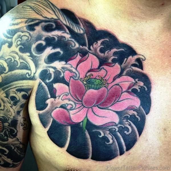 Lotus Flower Chest Tattoo For Men
