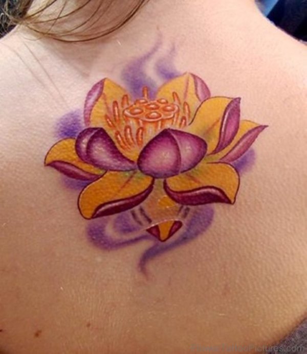 Lotus Flower Tattoo On Back Shoulder Image
