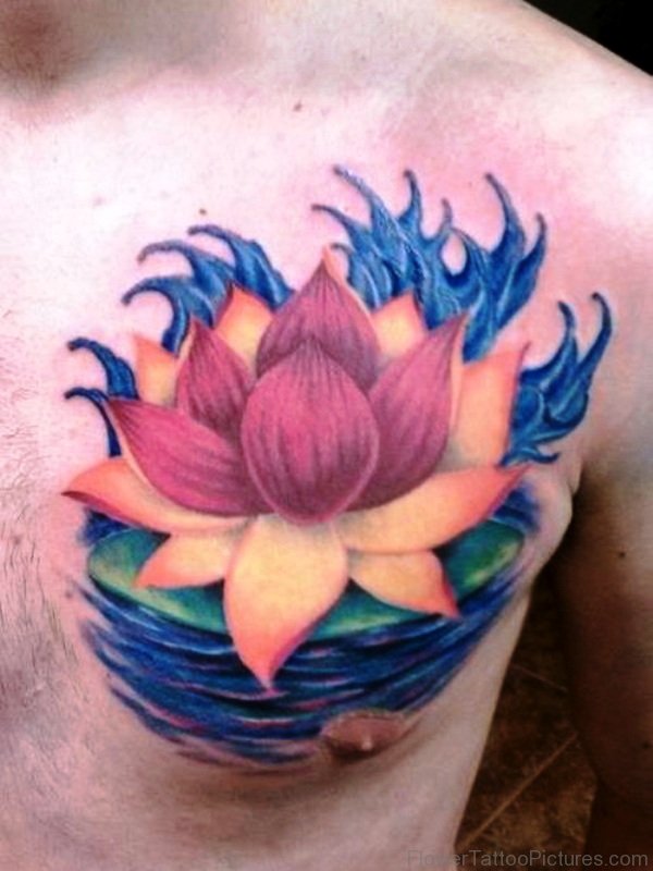 Lotus Flower Tattoo On Chest For Men
