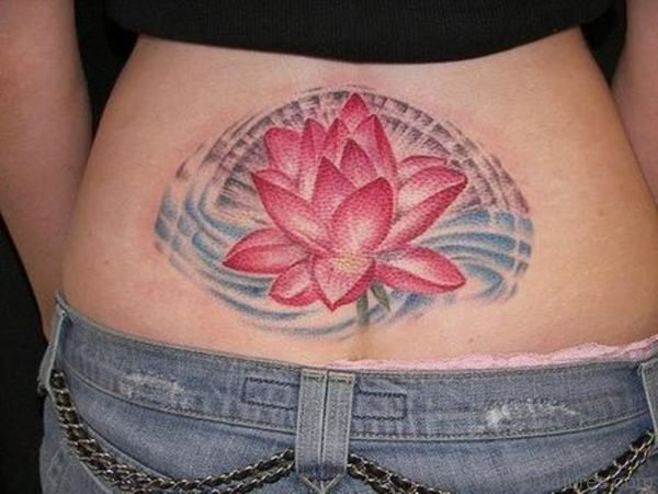 Lovely Lotus Flower Tattoo On Lower Back