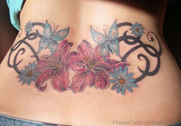Lower Back Flower Tribal Tattoo
