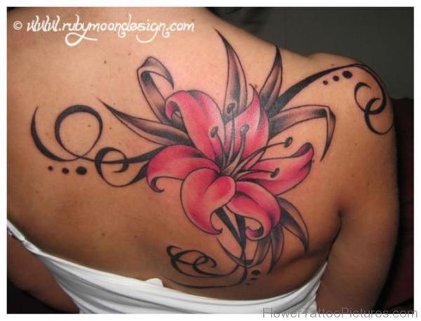 Nice Lily Tattoo On Back