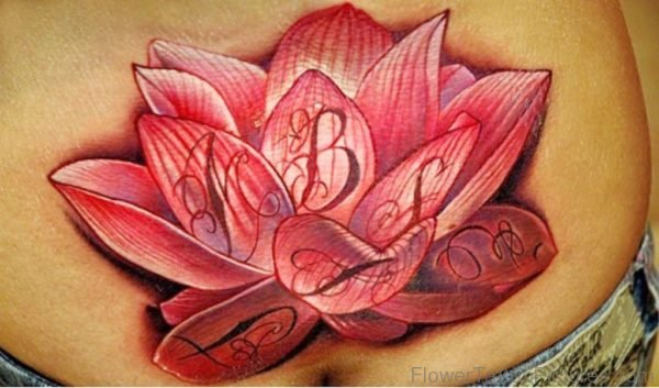 Nice Lotus Flower Tattoo Design On Lower Back
