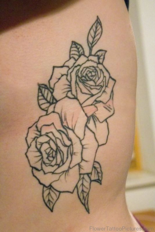 Outline Rose Tattoo On Rib