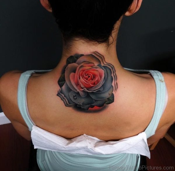 Pink And Grey Rose Tattoo