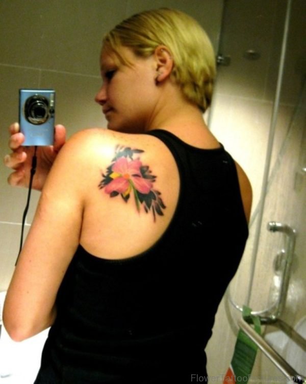 Pink Flowers Tattoo On Back