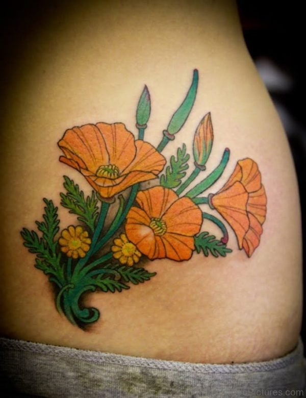 Poppy Tattoo Design On Lower Back