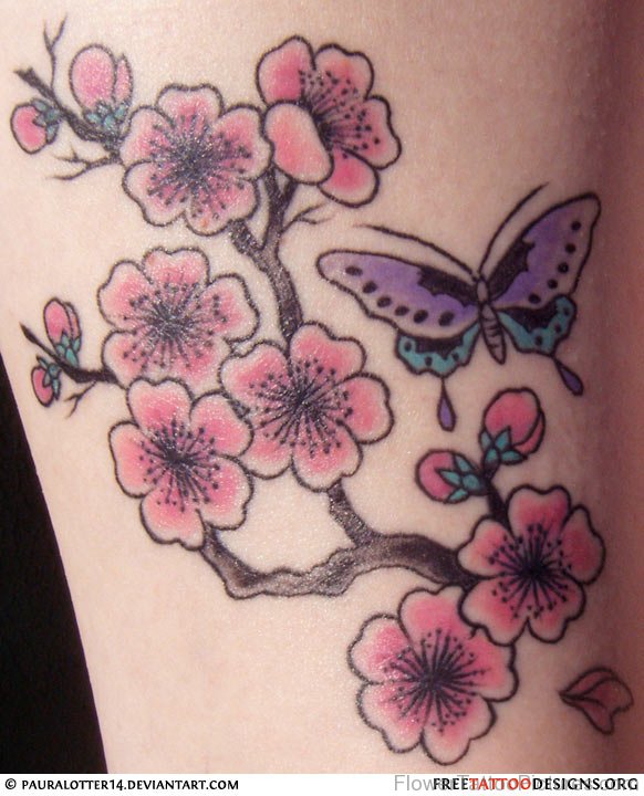 Pretty Butterfly And Cherry Blossom Tattoo