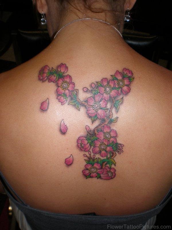 Pretty Cherry Blossom Tattoo On Back