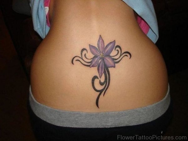 Purple Flower Tattoo On Lower Back