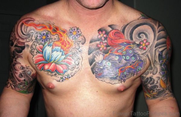 Realistic Lotus Tattoo On Chest