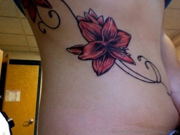 Red Amaryllis With Black Outline Tattoo