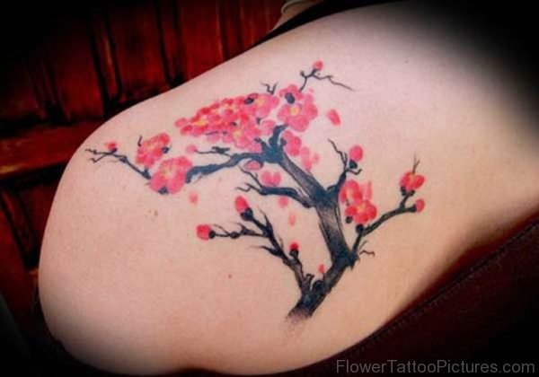 Red Cherry Blossom Flower Designer Tattoo