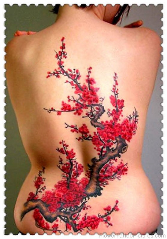 Red Japanese Cherry Blossom Tattoo