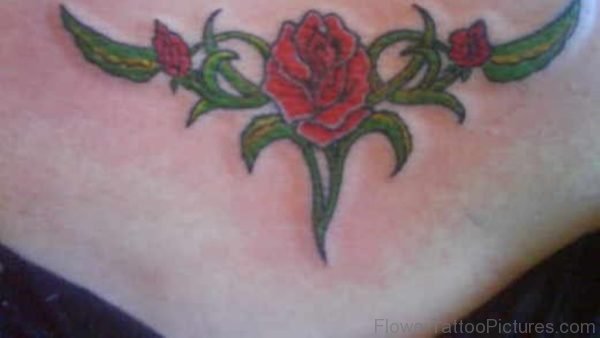 Red Rose Tattoo On Lowerback
