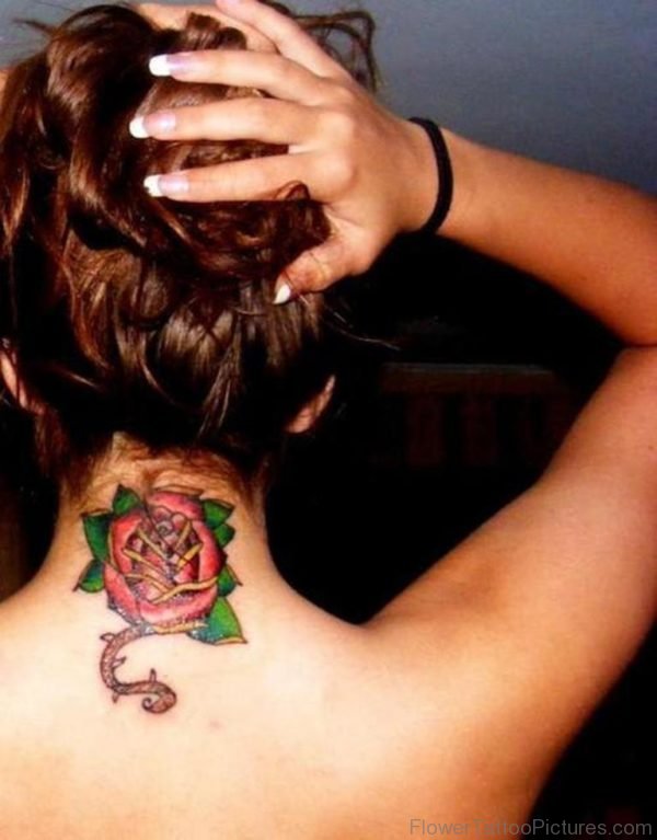 Red Rose Tattoo On Nape