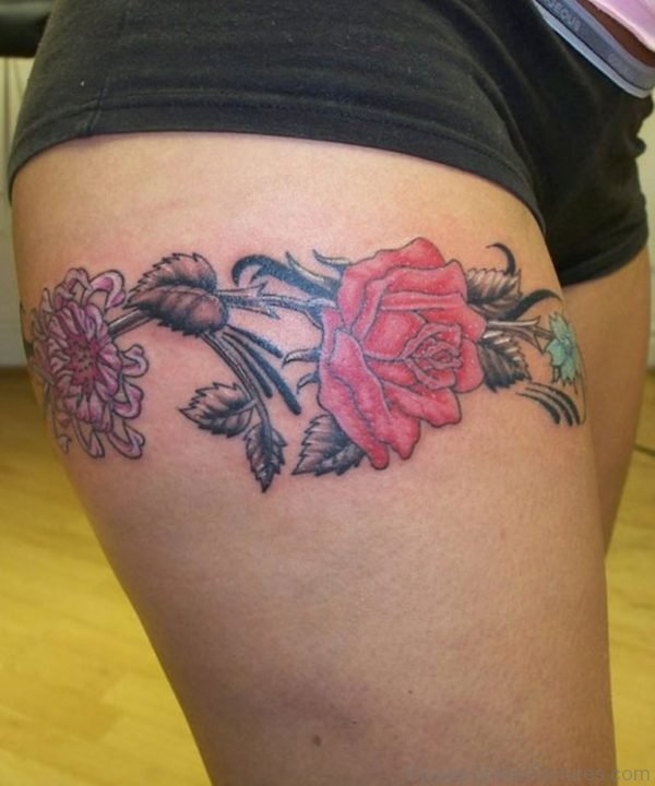 Rose Band Thigh Tattoo