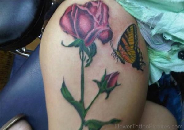 Rose Flower And Butterfly Tattoo