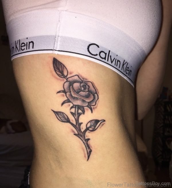 Rose Flower Tattoo On Rib