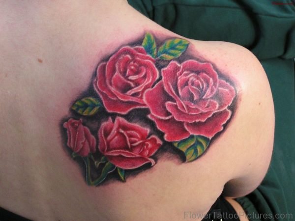 Rose Flowers Tattoo On Upper Back